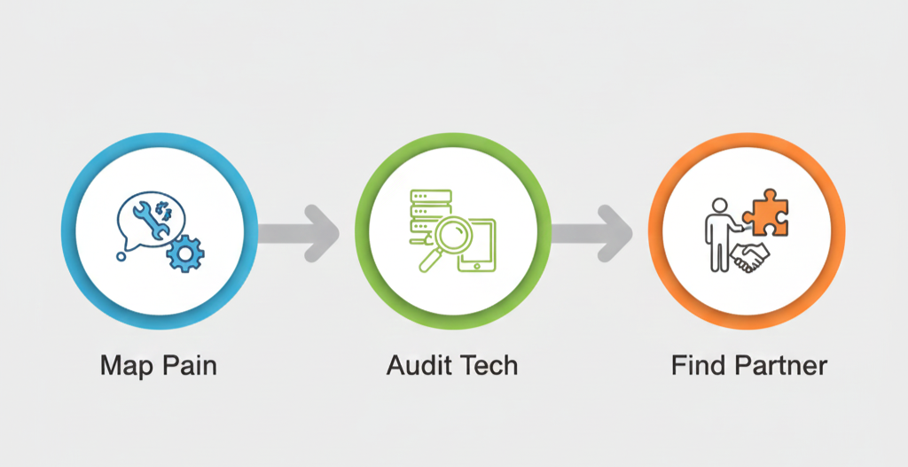 Map Pain → Audit Tech → Find Partner